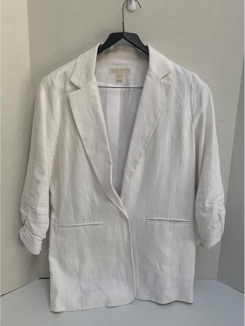 Vintage Michael Kors Womans Size 10 100% White Ivory Linen Blazer